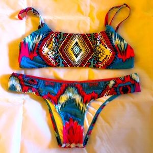 PilyQ Mumbai Embroidered Lila TOP bikini & bottom.